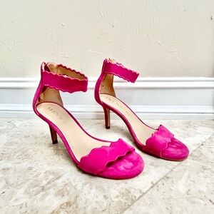 Jack Rogers bright pink suede heels with ankle strap size 5.5 womens